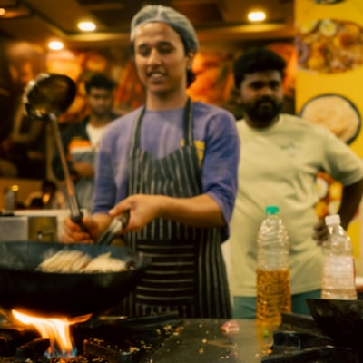 A wok over an open flame